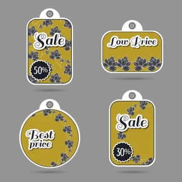 Labels Design Black Flowers Stock Illustration