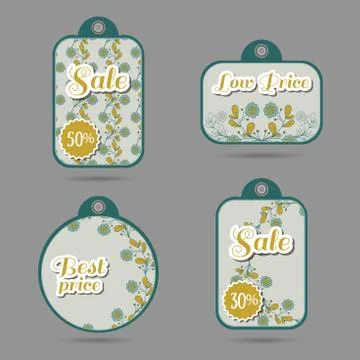Labels Design Blue Flowers Stock Illustration