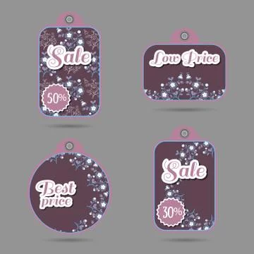 Labels Design Purple Flowers Stock Illustration