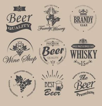 Labels elements for alcohol drinks. Illustrazione stock