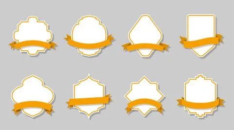 Labels frame and yellow ribbons retro vector set Stock Illustration