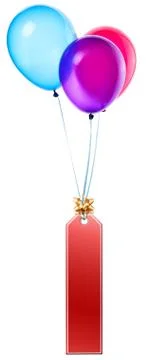 Labels hanging on color balloons Stock Photos