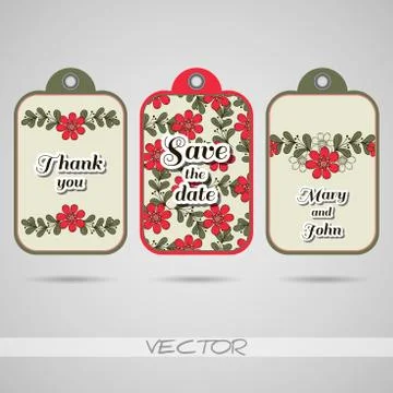 Labels Red Flowers Stock Illustration