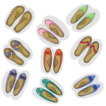 Labels of Shoes vector. Women's ballet and sandals. Stock Illustration