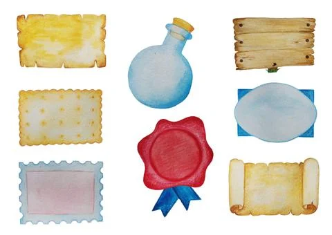 Labels without text for jars and gifts. Watercolor tags of different shapes. 库存插图