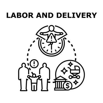 Labor and delivery process concept illustrating family and costs Stock Illustration
