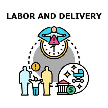 Labor and delivery process concept illustrating family and costs Stock Illustration