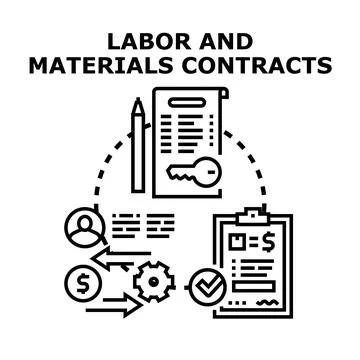 Labor and materials contracts agreement process illustration Stock Illustration