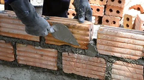Labor build brick in construction site Stock Footage 23185337