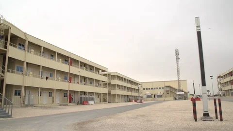 Labor camp for Asian workers during the construction boom in Qatar Stock Footage 105912394