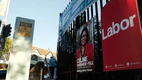 Labor candidate Celine Varghese-Fell in Mosman AUS 2025 Election 6K Stock Footage 308758755