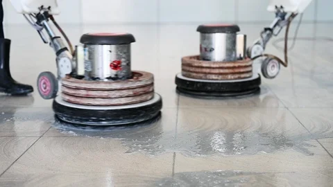 Labor cleaning the floor with cleaning machine - Slow motion Stock Footage 116520160