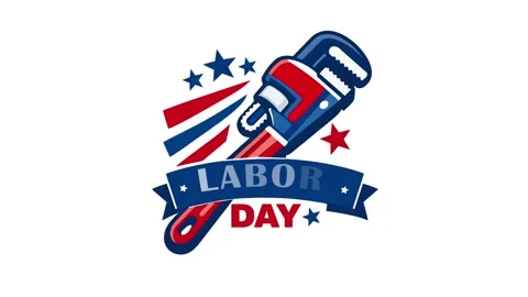 Labor Day Animated Pipe Wrench with USA Flag Banner Stock Footage 330717022