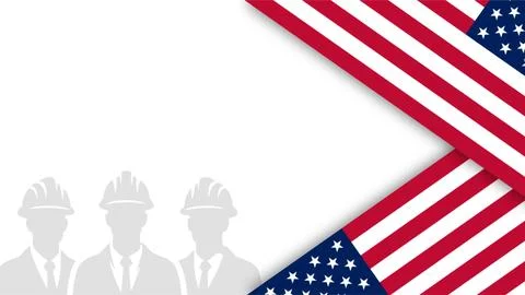 Labor Day background with American flags and silhouettes of workers in hard.. Stock Illustration