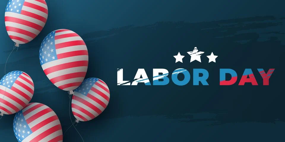 Labor Day background design. 3d air balloons with America flag pattern and le Stock Illustration