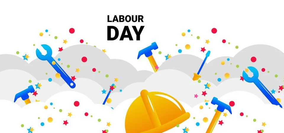 Labor Day Background with Flat Illustrations and Copy Space Stock Illustration