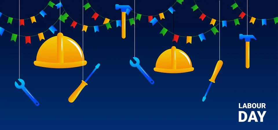 Labor Day Background with Flat Illustrations and Copy Space Stock Illustration