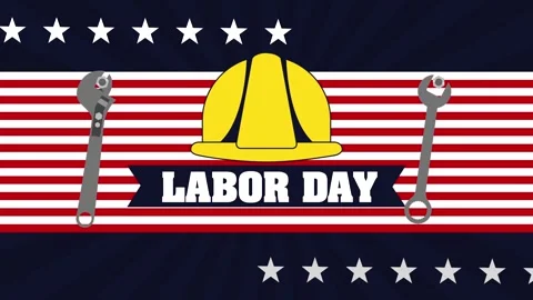 Labor Day celebration animation featuring yellow hard hat on American flag .. Vídeos de archivo 333307476