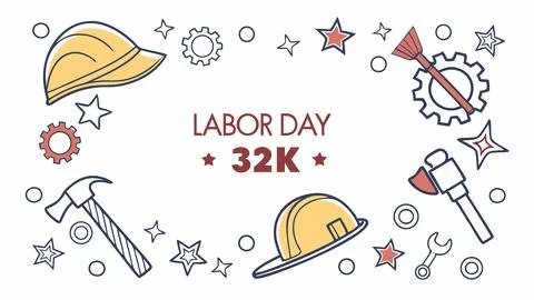 Labor day celebration with construction tools and gears for social media post Stock Illustration
