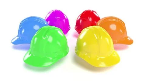 Labor day colored work helmets on white bg 3d render Labor day colored wor... Foto stock