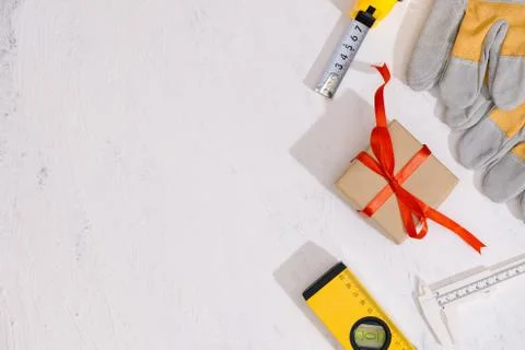 Labor day. Construction tools with copy space Stock Photos