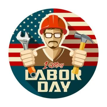 Labor day construction tools on a hand concept design Stock Illustration