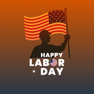 Labor Day Design with Worker Holding American Flag on Gradient Stock Illustration