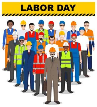 Labor day. Group of worker, builder and engineer standing together. Illustrazione stock