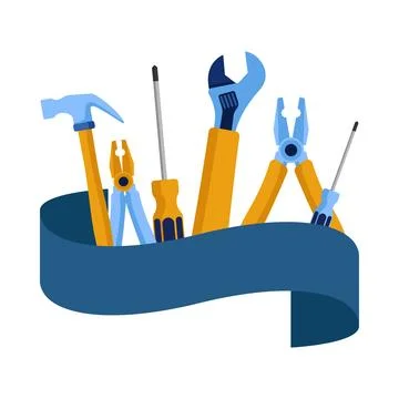 Labor Day Hand Tools Toolbox Banner, Clean Geometric Vector Illustration Stock Illustration