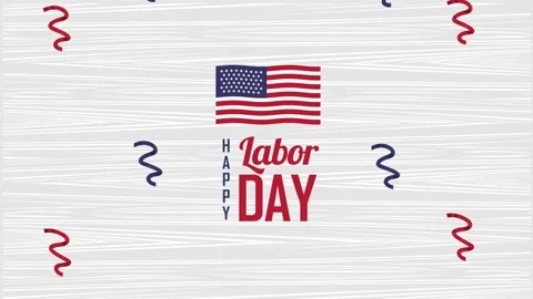 Labor day holiday background with waving american flag and falling red and .. Stock Footage 334542916