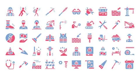 Labor Day Icons Bundle.Flat two-color icons style. Vector illustration. Stock Illustration