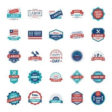 Labor Day Labels Pack Stock Illustration
