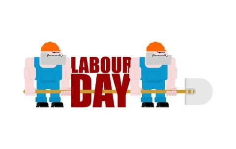 Labor Day logo. Workers and shovels. Sign for holiday. Hand tools for work Illustration