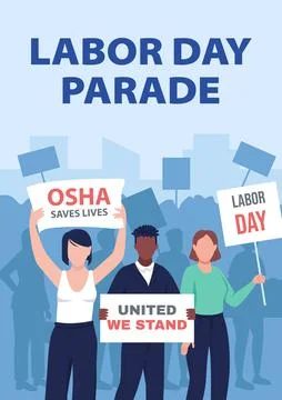 Labor day parade poster flat vector template Stock Illustration