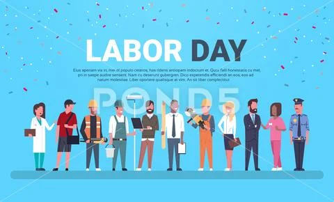 Labor Day Poster With People Of Different Occupations Over Background With Copy Stock Illustration