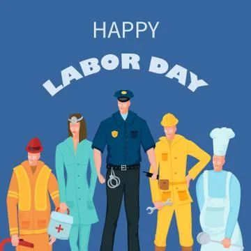 Labor Day poster with people of different occupations Stock Illustration