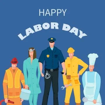 Labor Day poster with people of different occupations Stock Illustration
