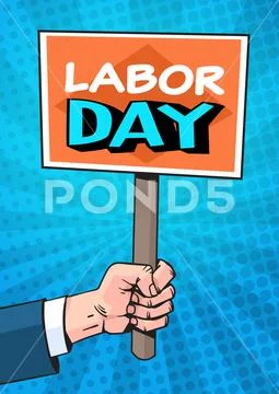 Labor Day Retro Poster Over Comic Pop Art Background Holiday Greeting Card Stock Illustration