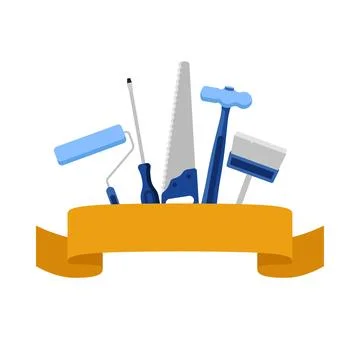 Labor Day Tools and Ribbon Banner Vector Illustration, Clean Geometric Cele.. Stock Illustration