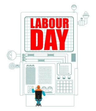 Labor Day. Worker in helmet at work. International Workers' Day. Operator a.. Illustrazione stock