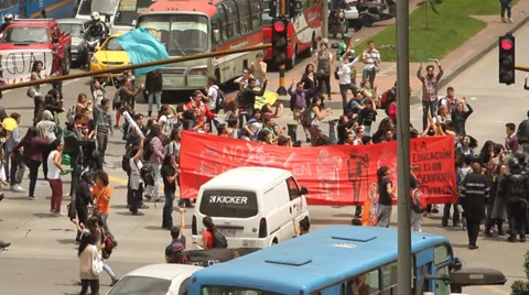 Labor Demonstration October 29, 2014 Bogota Colombia Stock Footage 37686525