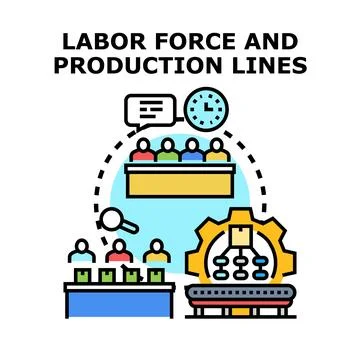 Labor force and production lines business process Stock Illustration
