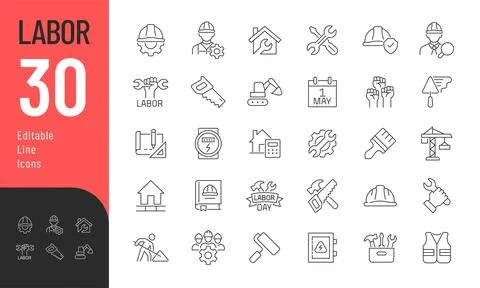 Labor Line Editable Icons set Stock Illustration