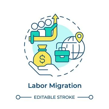 Labor migration multi color concept icon Stock Illustration
