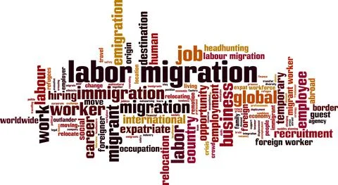 Labor migration word cloud Illustrazione stock