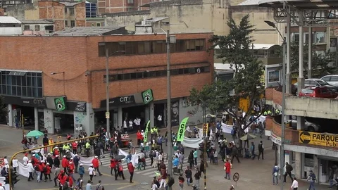 Labor Protest March October 18, 2017 Carrera 13 and 19th street Bogota, Colombia Stock Footage 82402123