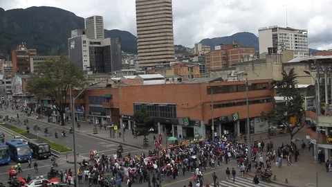 Labor Protest March October 18, 2017 Carrera 13 and 19th street Bogota, Colombia Stock Footage 82556788