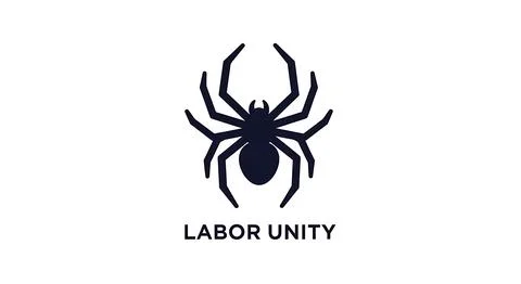 Labor unity logo with spider icon isolated on white background, black and w.. Illustration