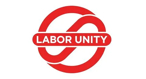 Labor unity logo with two intertwined red rings forming an infinity symbol .. Stock Illustration