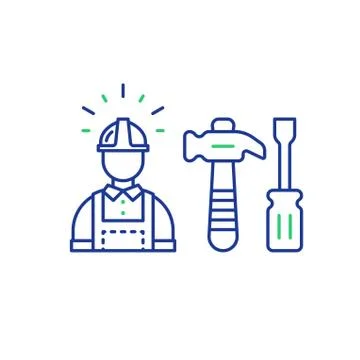 Labor workforce, construction worker in helmet, work tools イラスト素材